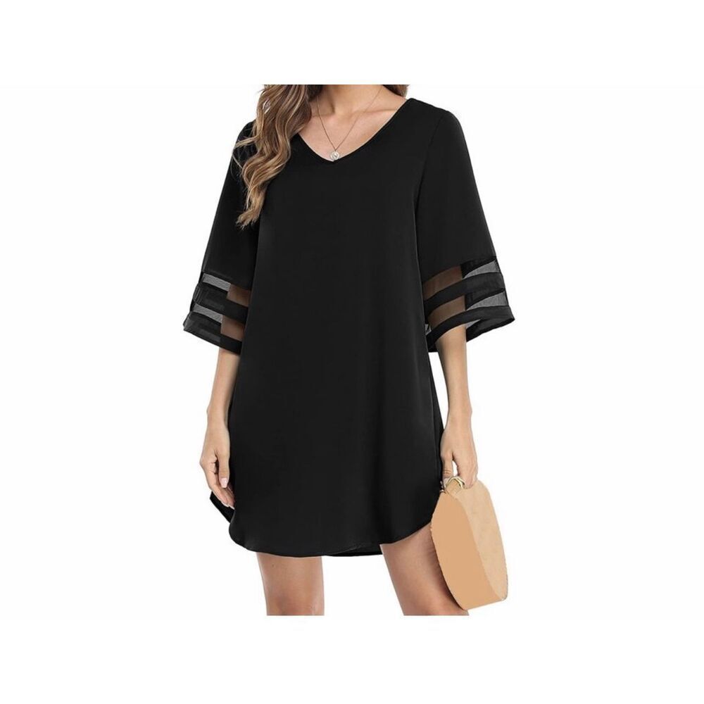 NWT Womens Simply Fun Black Chic Bell Sleeve Boho Swimsuit Beach Coverup - Sz L